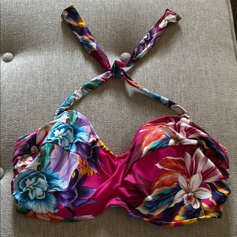 Fantasie Halter/Bandeau Pink Floral Bikini Top-34E